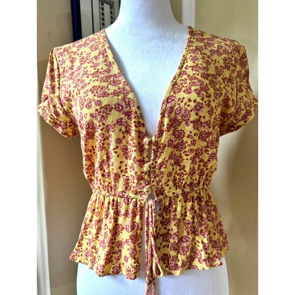 Free People Women's Floral Ditsy Boho Peplum Blouse Size M‎ Tie Waist Festival - Picture 1 of 16